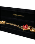 Dolce & Gabbana Gold BrassChain Sacred Heart Rose Crystal Charm Necklace