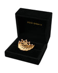 Dolce & Gabbana Gold Brass Leaf Embellished Jewelry Brooch Hair Pin