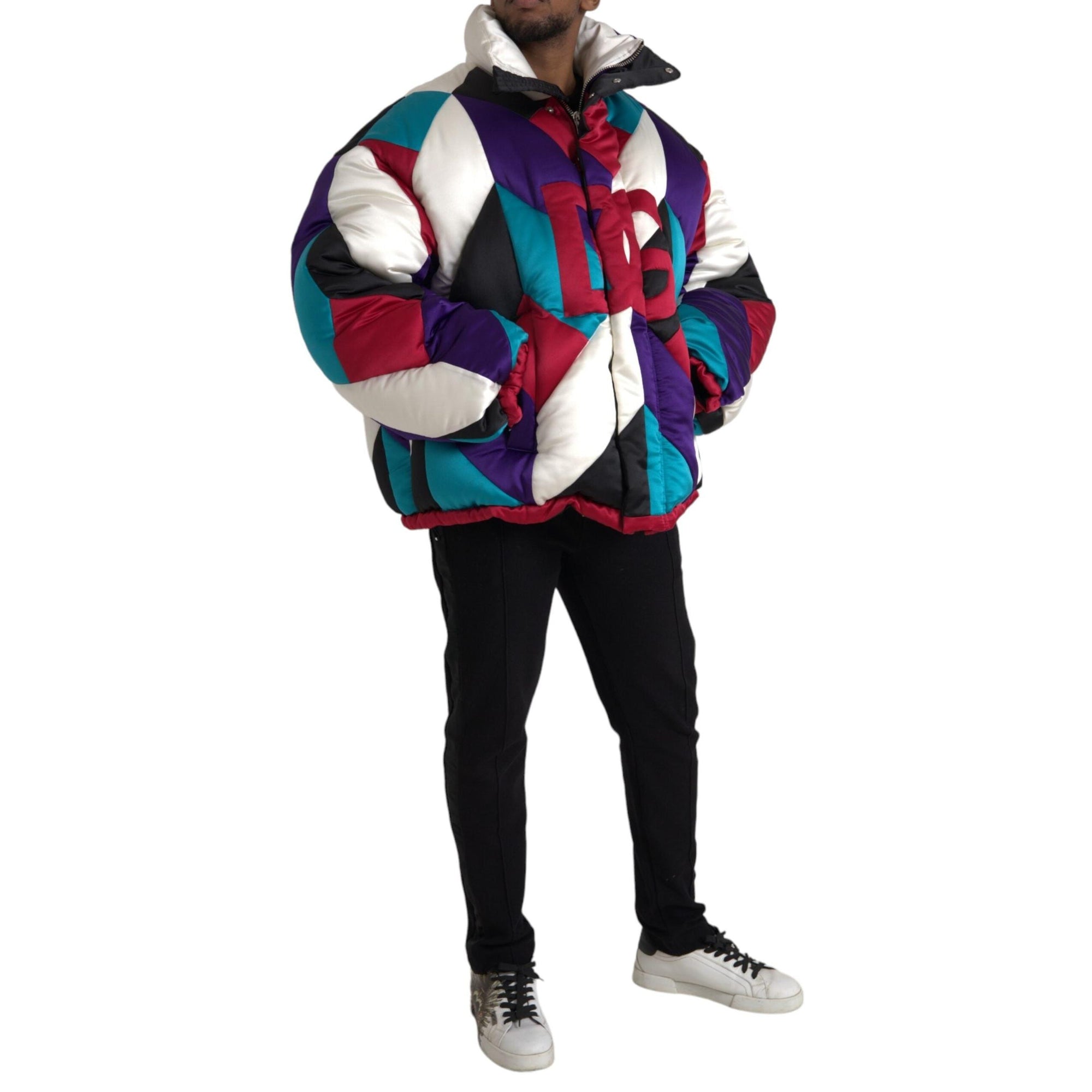 Dolce & Gabbana Multicolor Logo Windbreaker Puffer Jacket