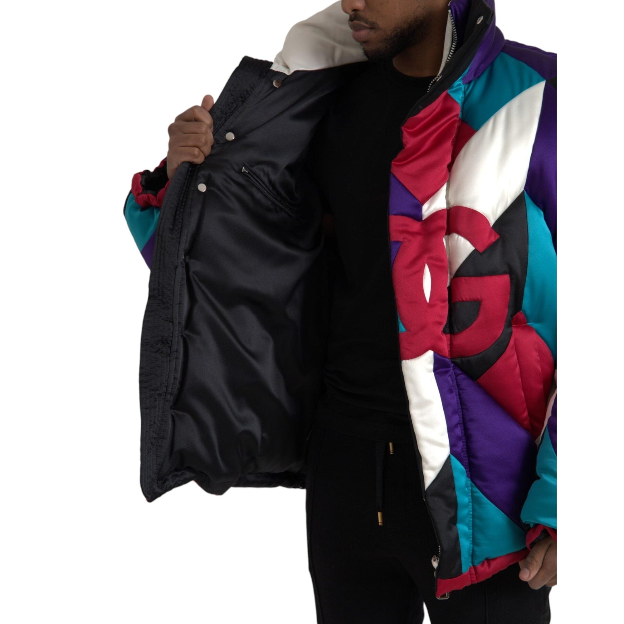 Dolce & Gabbana Multicolor Logo Windbreaker Puffer Jacket