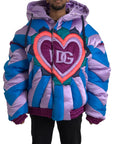 Dolce & Gabbana Multicolor Heart Logo Hooded Puffer Jacket
