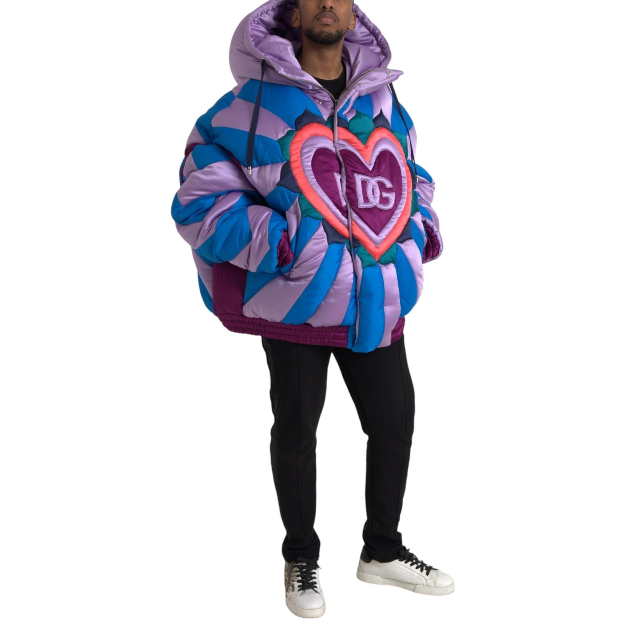 Dolce & Gabbana Multicolor Heart Logo Hooded Puffer Jacket
