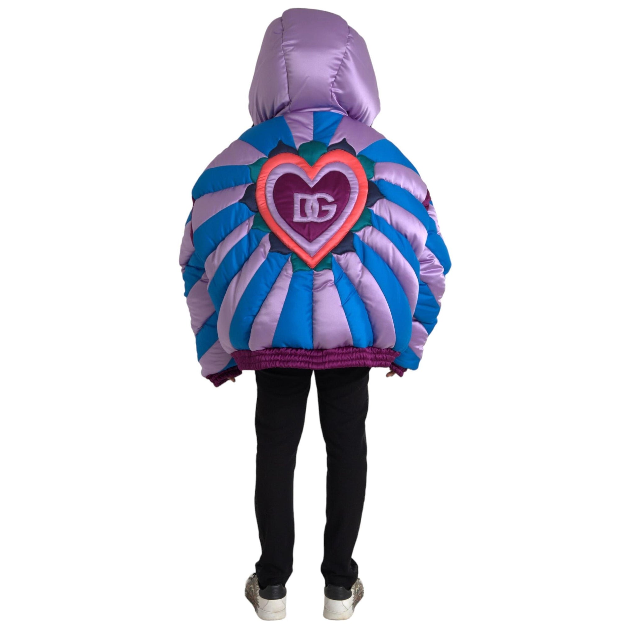 Dolce & Gabbana Multicolor Heart Logo Hooded Puffer Jacket