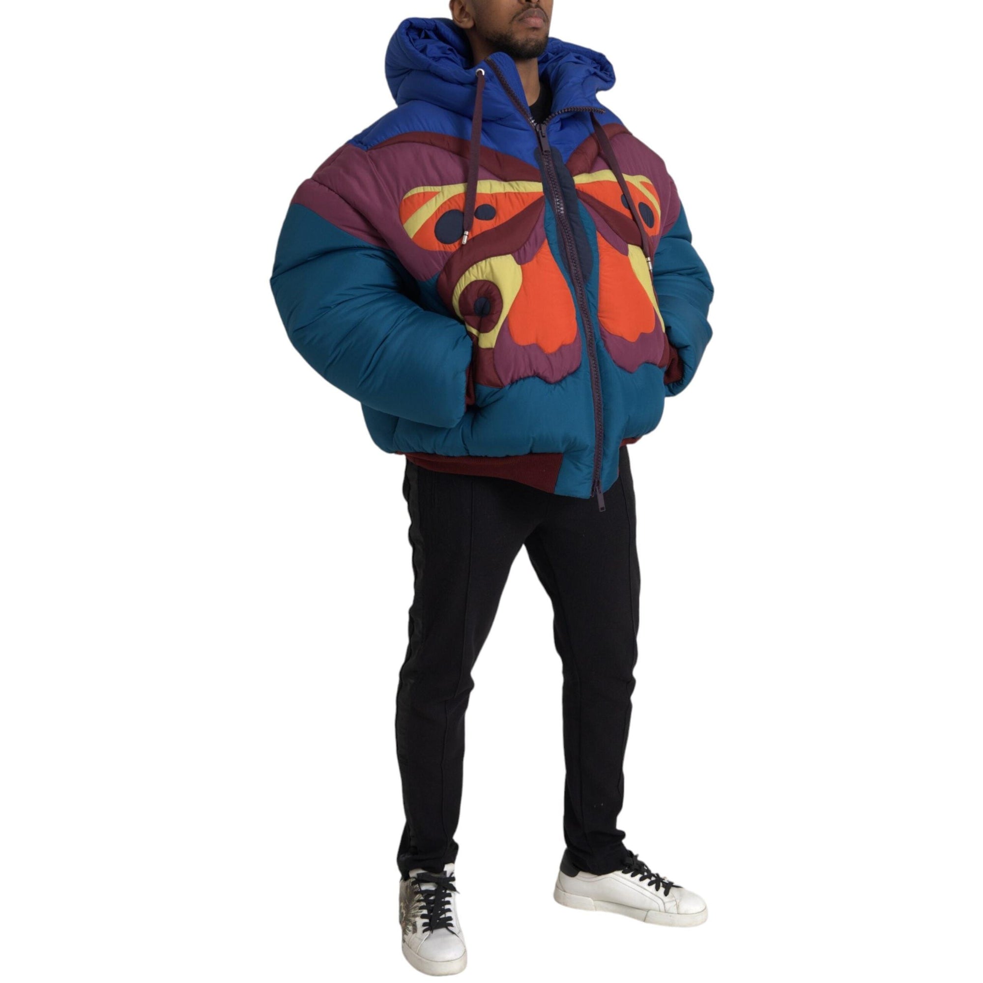 Dolce & Gabbana Multicolor Butterfly Hooded Puffer Jacket