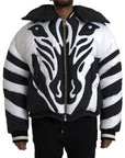 Dolce & Gabbana Black White Stripes Hooded Puffer Jacket