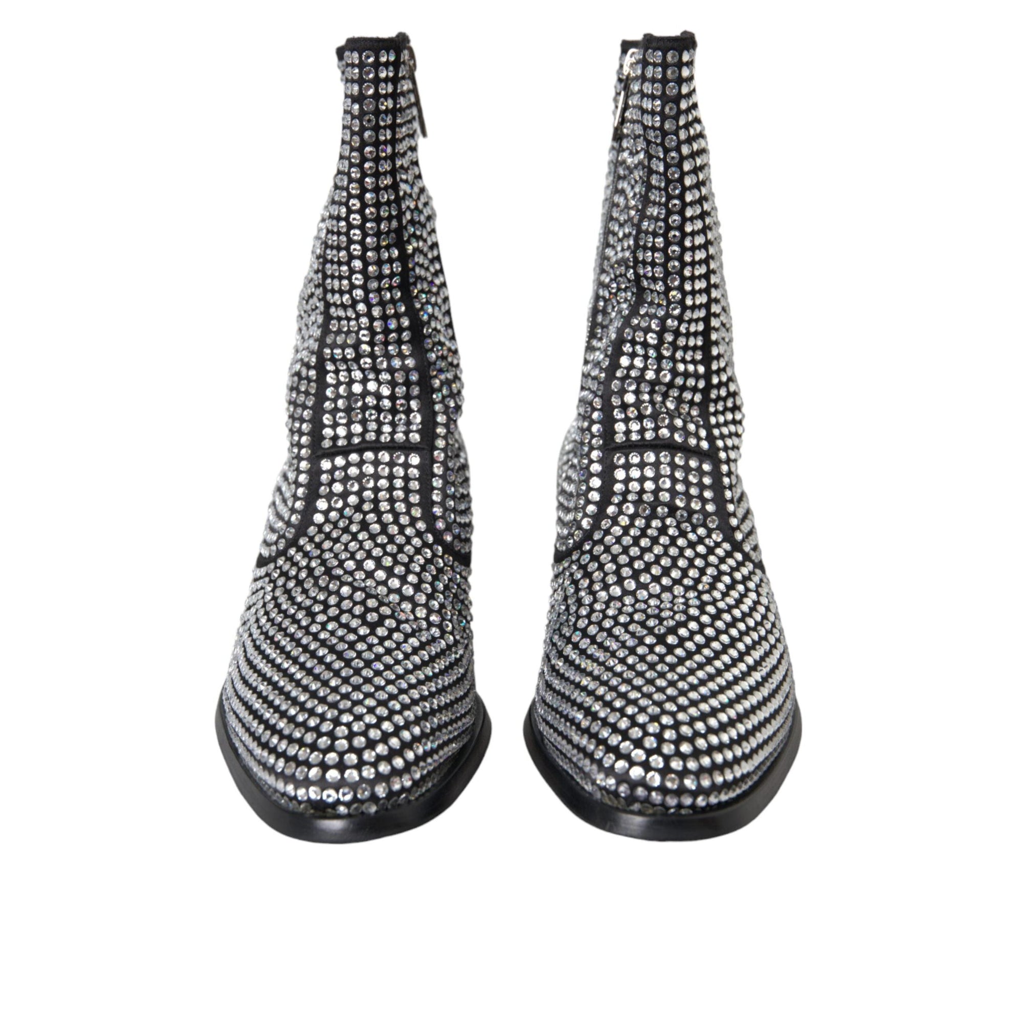 Dolce & Gabbana Black Rhinestone Crystal Chelsea Boots Shoes
