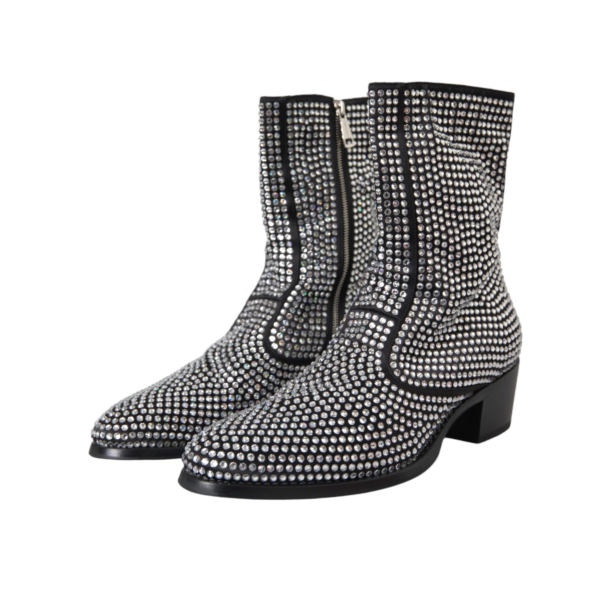 Dolce & Gabbana Black Rhinestone Crystal Chelsea Boots Shoes