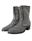 Dolce & Gabbana Black Rhinestone Crystal Chelsea Boots Shoes