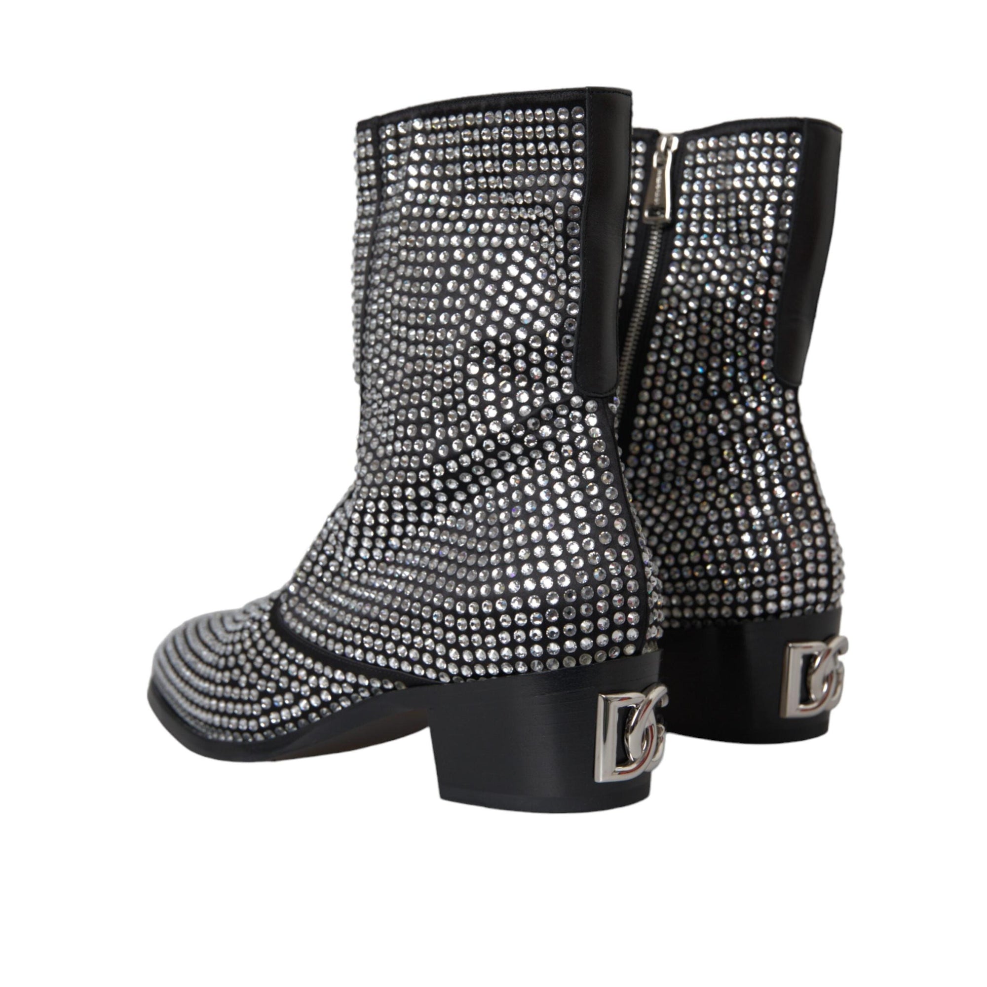 Dolce & Gabbana Black Rhinestone Crystal Chelsea Boots Shoes