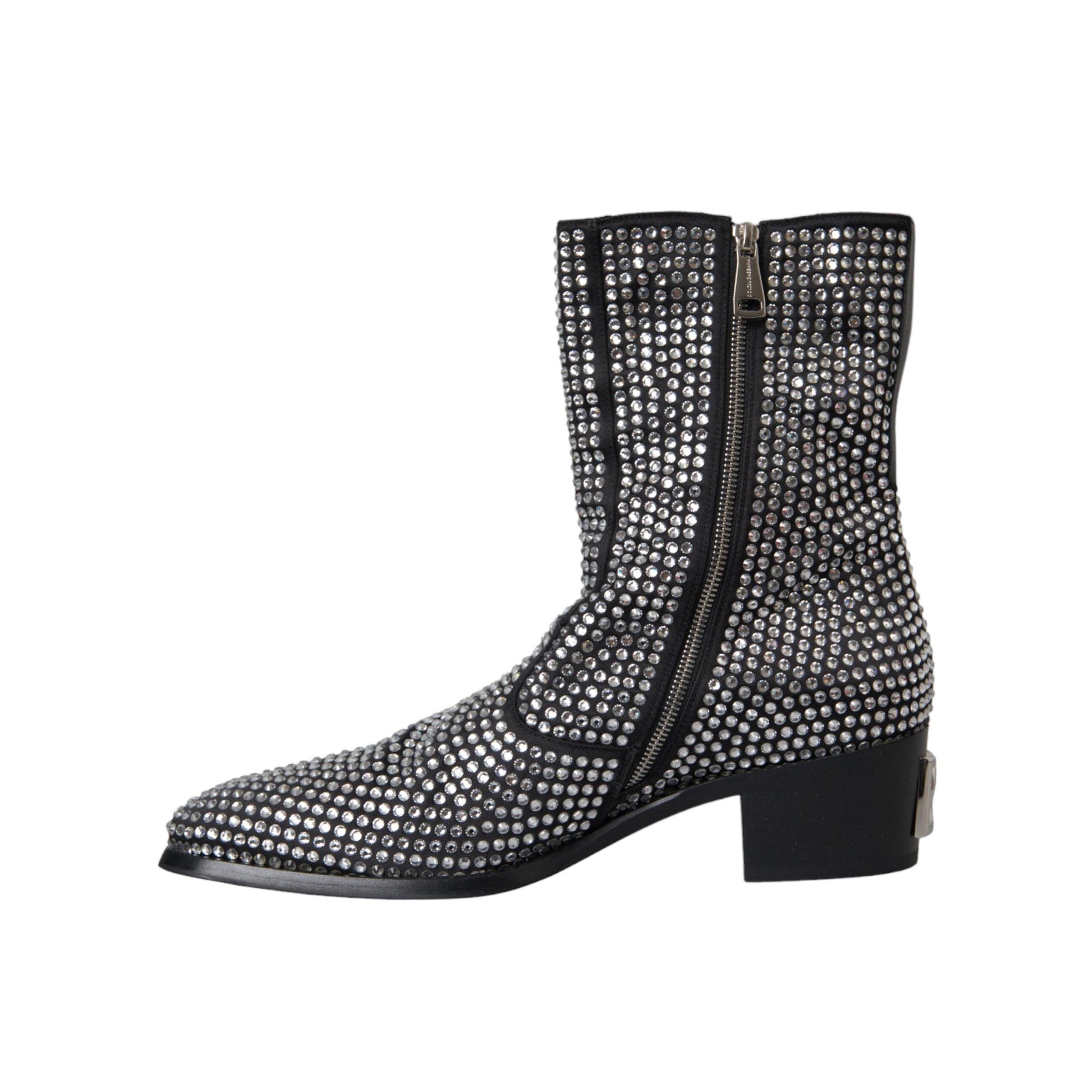 Dolce & Gabbana Black Rhinestone Crystal Chelsea Boots Shoes