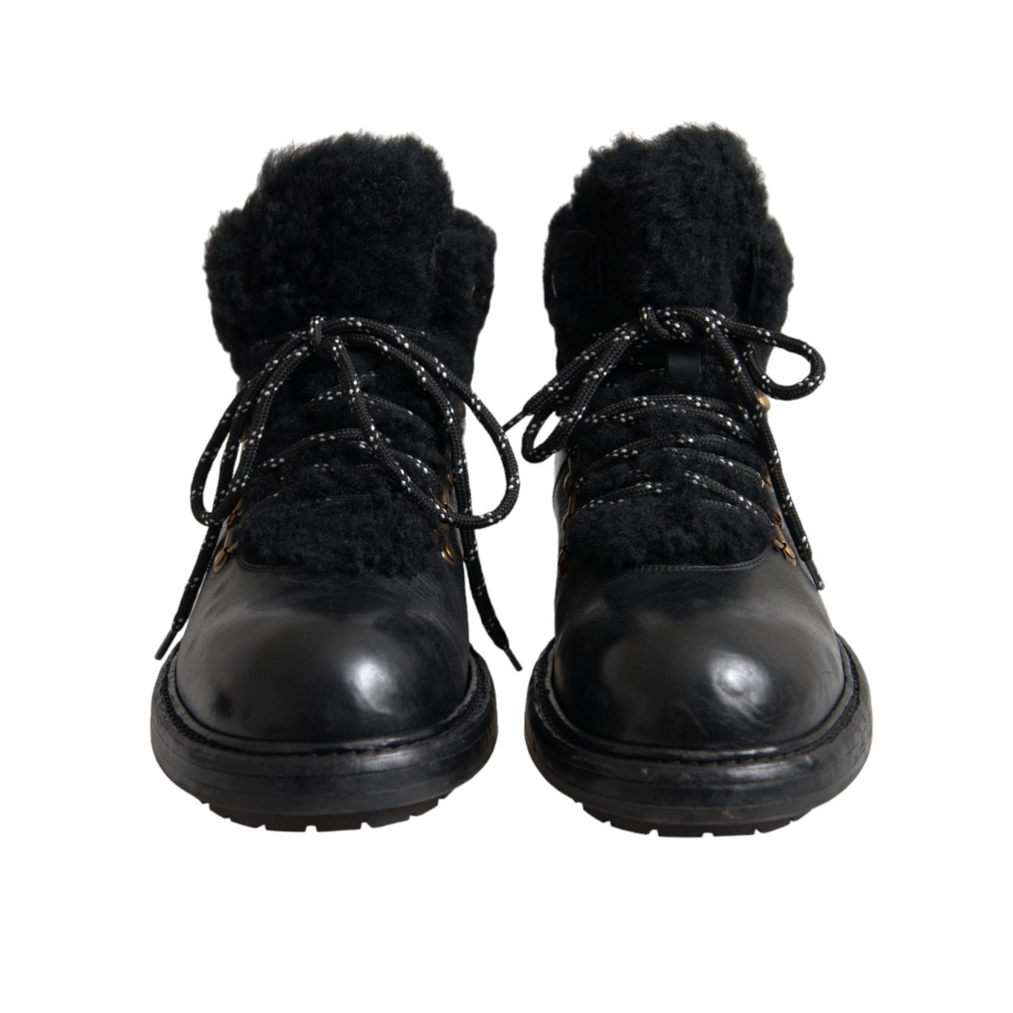 Dolce & Gabbana Black Leather Bernini Shearling Boots Shoes
