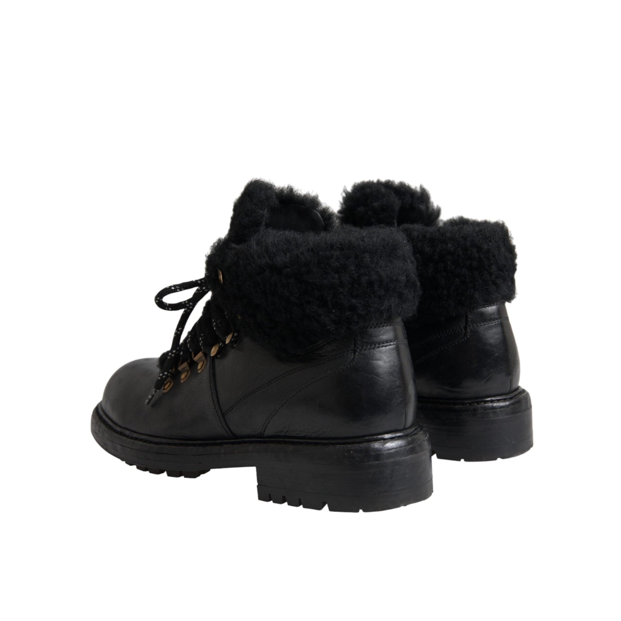 Dolce & Gabbana Black Leather Bernini Shearling Boots Shoes