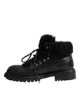 Dolce & Gabbana Black Leather Bernini Shearling Boots Shoes