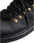 Dolce & Gabbana Black Leather Bernini Shearling Boots Shoes
