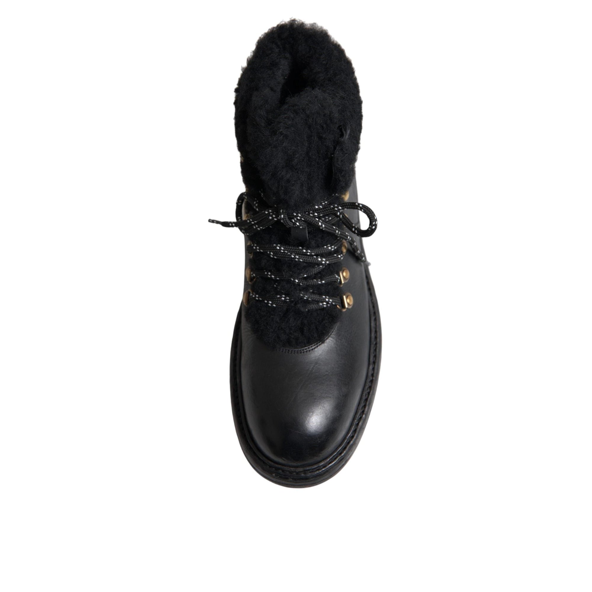 Dolce & Gabbana Black Leather Bernini Shearling Boots Shoes