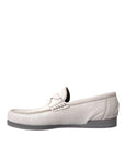 Dolce & Gabbana White Gray Leather Slip Mocassin Shoes Loafer