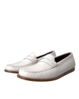 Dolce & Gabbana White Leather Slip On Mocassin Loafers Shoes