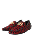 Dolce & Gabbana Red Black Leopard DG Loafers Formal Men Shoes