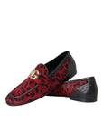 Dolce & Gabbana Red Black Leopard DG Loafers Formal Men Shoes