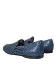 Dolce & Gabbana Blue Woven Leather Slip On Loafers Men Shoes