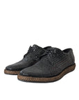 Dolce & Gabbana Black Woven Goat Leather Lace Up Derby Shoes