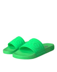Dolce & Gabbana Green Leather Slides Sandals Beachwear Shoes