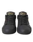 Dolce & Gabbana Black Leather Heart Embellished Sneakers Shoes