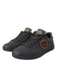 Dolce & Gabbana Black Leather Heart Embellished Sneakers Shoes