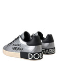 Dolce & Gabbana Silver Portofino Calf Leather Sneakers Men Shoes