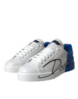 Dolce & Gabbana White Blue Leather Logo Low Top Sneakers Shoes