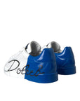 Dolce & Gabbana White Blue Leather Logo Low Top Sneakers Shoes