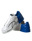 Dolce & Gabbana White Blue Leather Logo Low Top Sneakers Shoes
