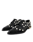 Dolce & Gabbana Black Leather Faux Pearl Dress Broque Shoes