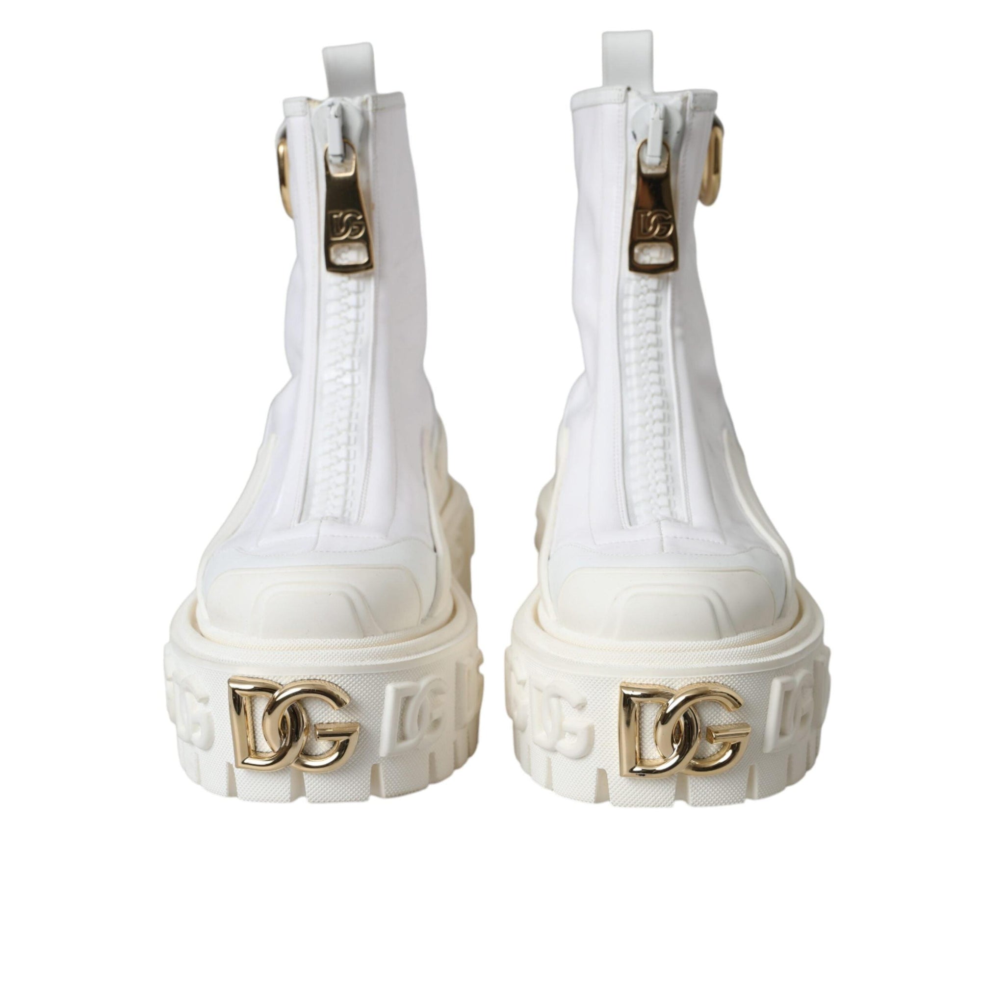 Dolce & Gabbana White Leather Rubber Logo Ankle Boots Shoes