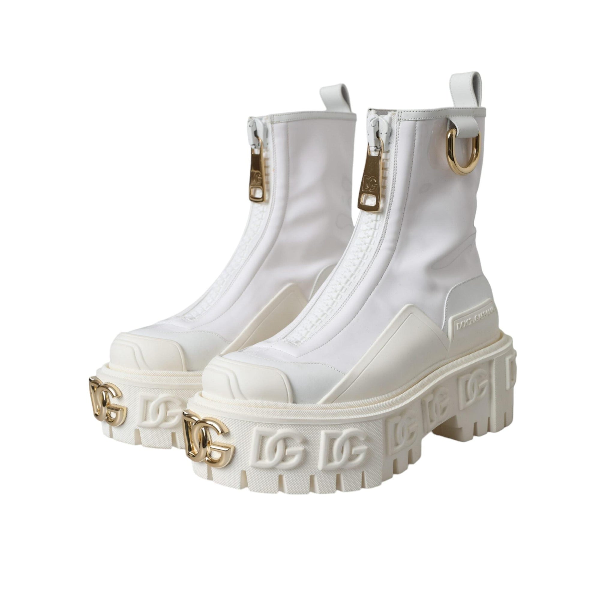 Dolce & Gabbana White Leather Rubber Logo Ankle Boots Shoes