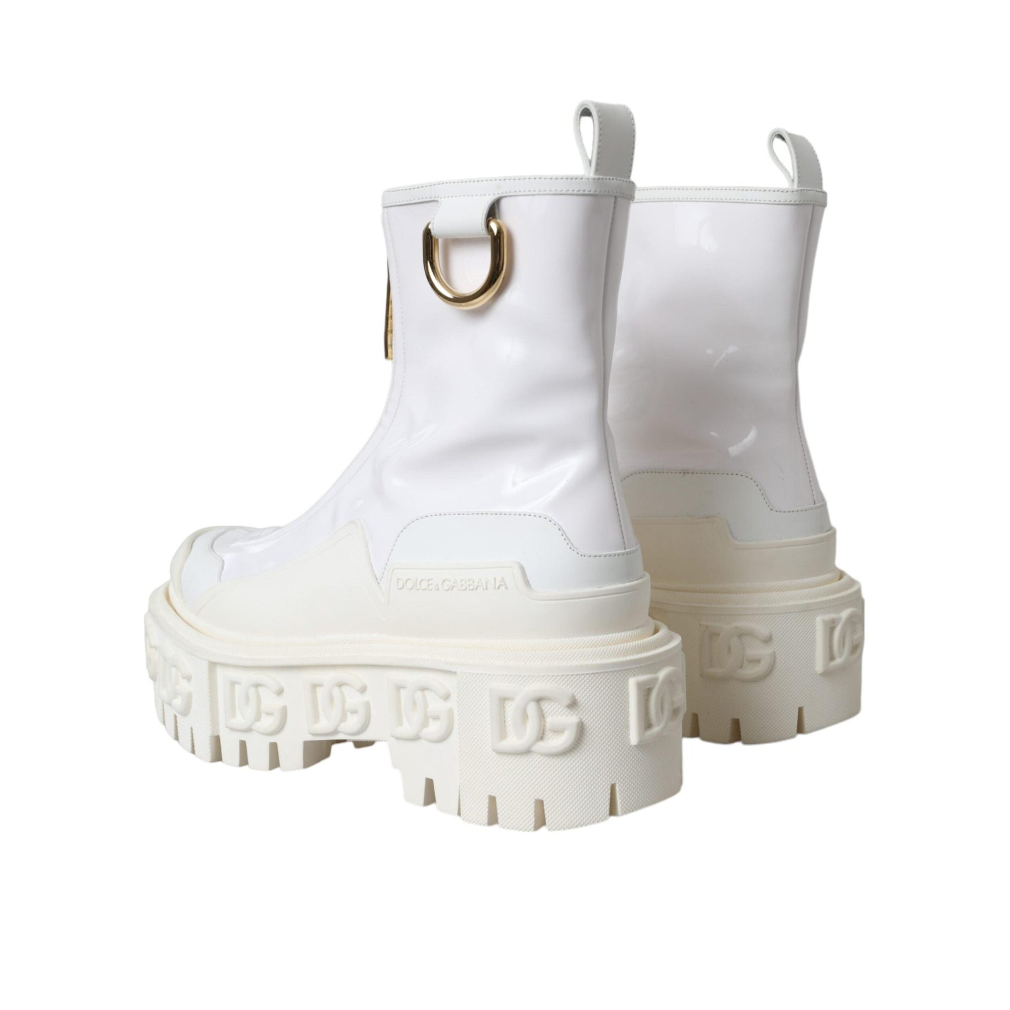 Dolce & Gabbana White Leather Rubber Logo Ankle Boots Shoes