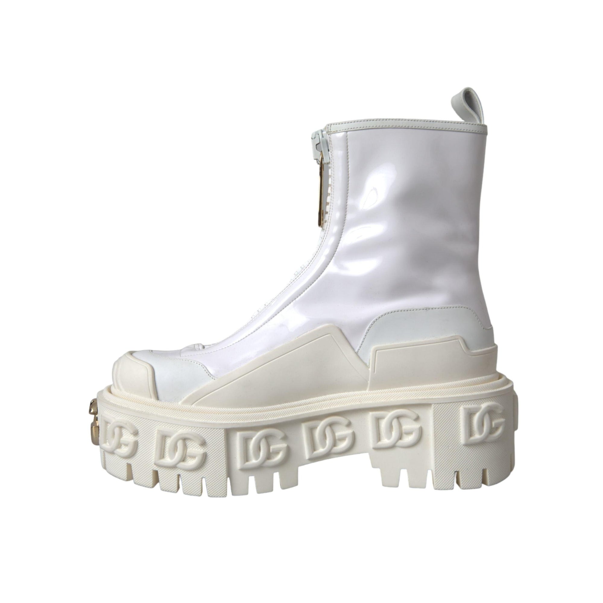 Dolce & Gabbana White Leather Rubber Logo Ankle Boots Shoes