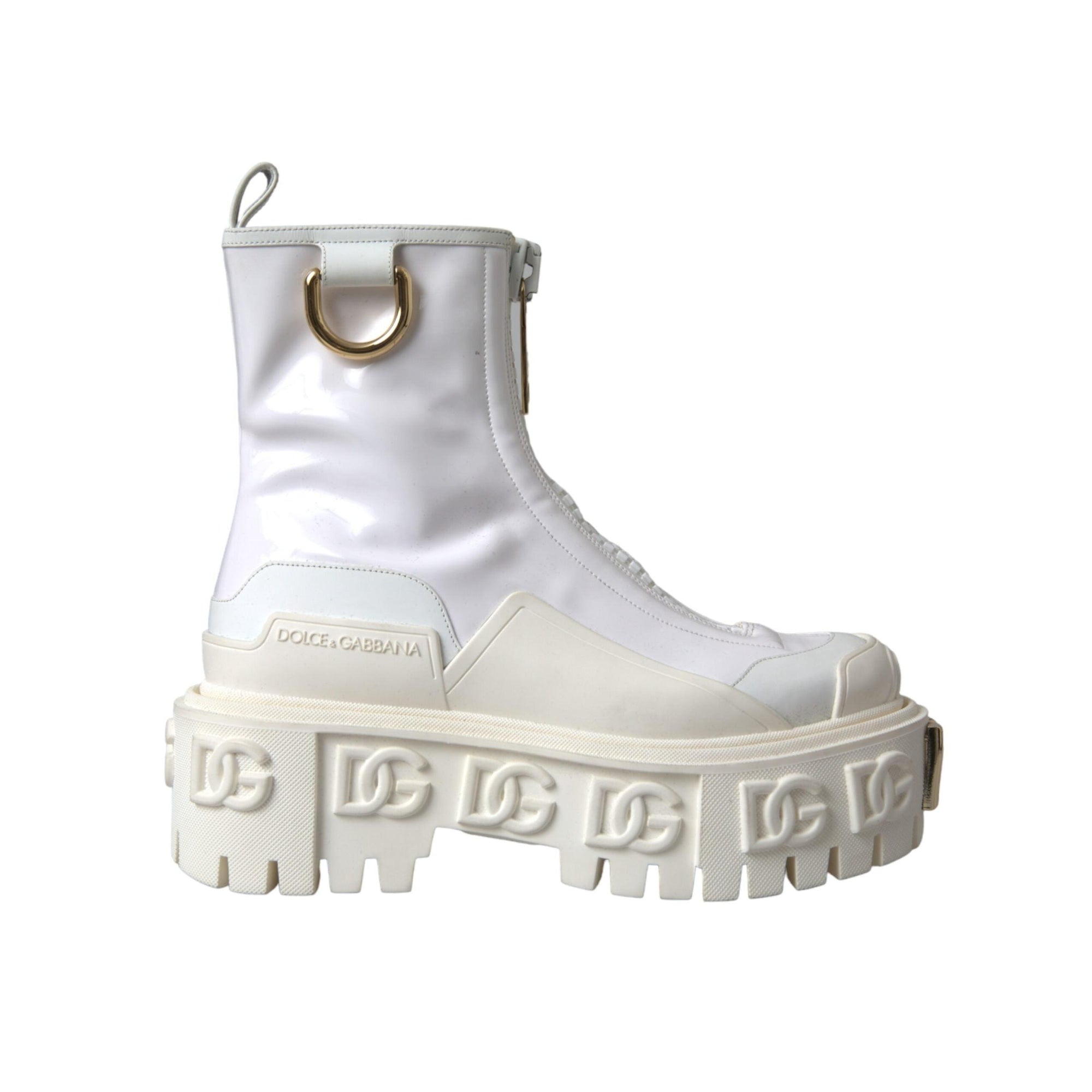 Dolce & Gabbana White Leather Rubber Logo Ankle Boots Shoes