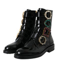Dolce & Gabbana Black Leather Crystal Buckles Boots Shoes