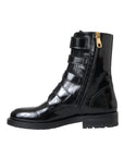 Dolce & Gabbana Black Leather Crystal Buckles Boots Shoes