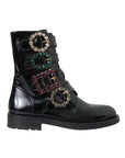 Dolce & Gabbana Black Leather Crystal Buckles Boots Shoes