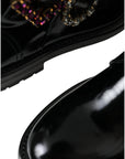 Dolce & Gabbana Black Leather Crystal Buckles Boots Shoes