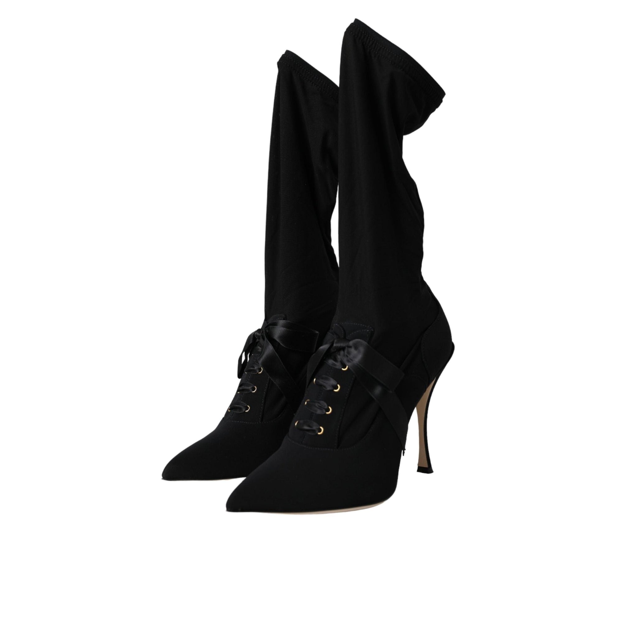 Dolce & Gabbana Black Stiletto Heels Mid Calf Boots Shoes