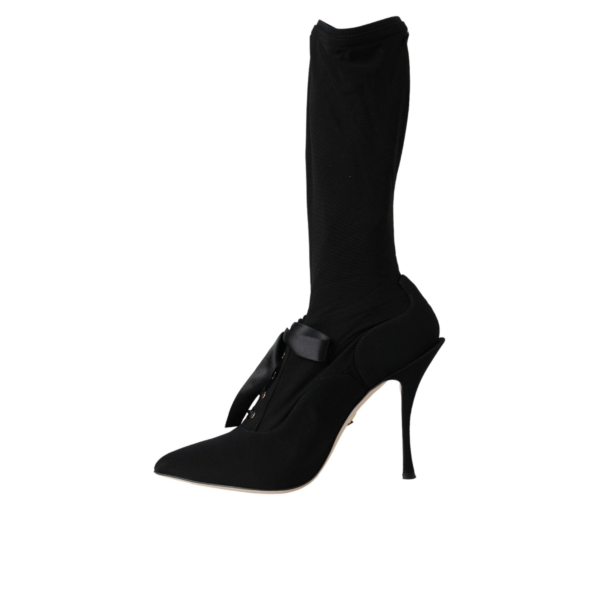 Dolce & Gabbana Black Stiletto Heels Mid Calf Boots Shoes