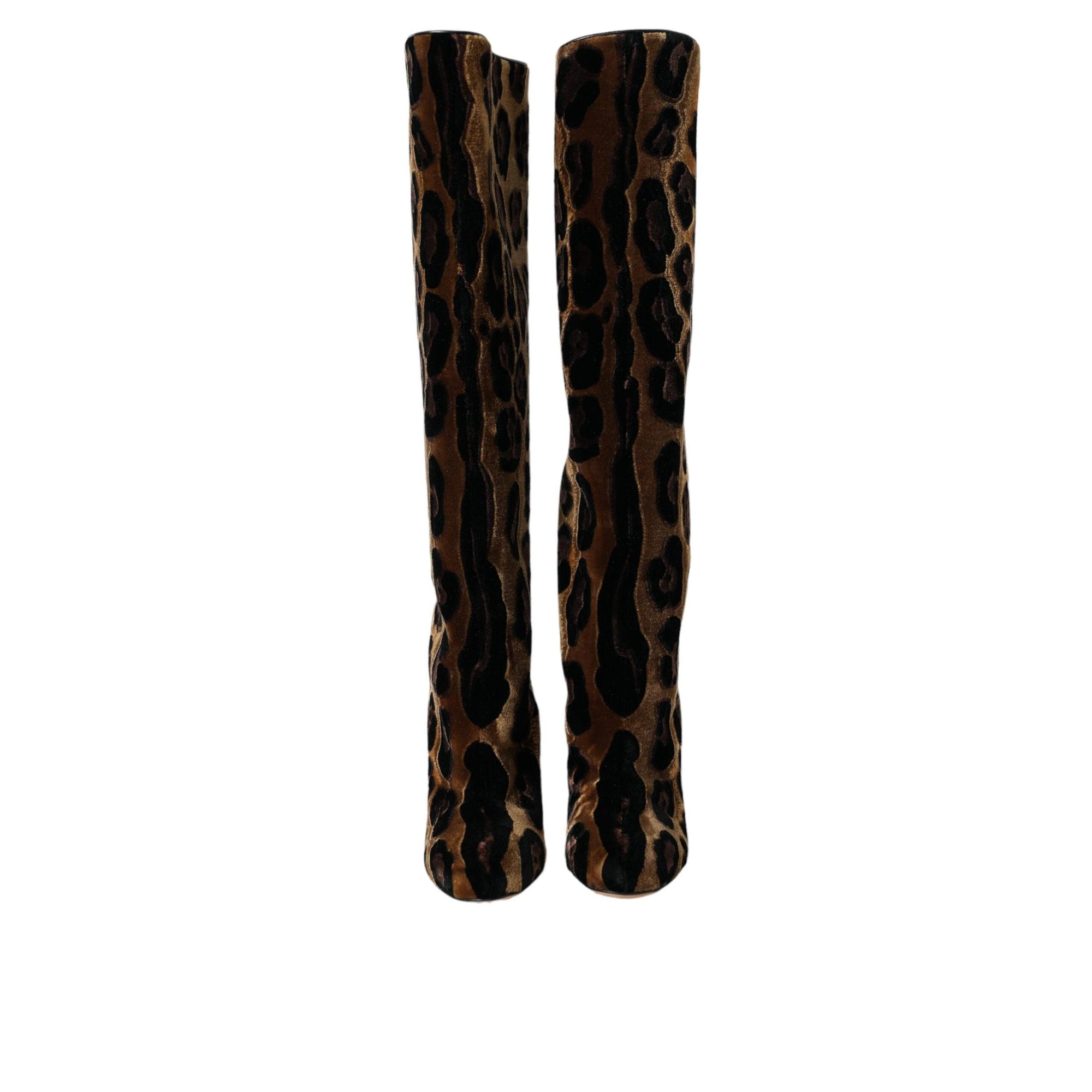 Dolce & Gabbana Brown Giraffe Velvet Leather Boots Shoes