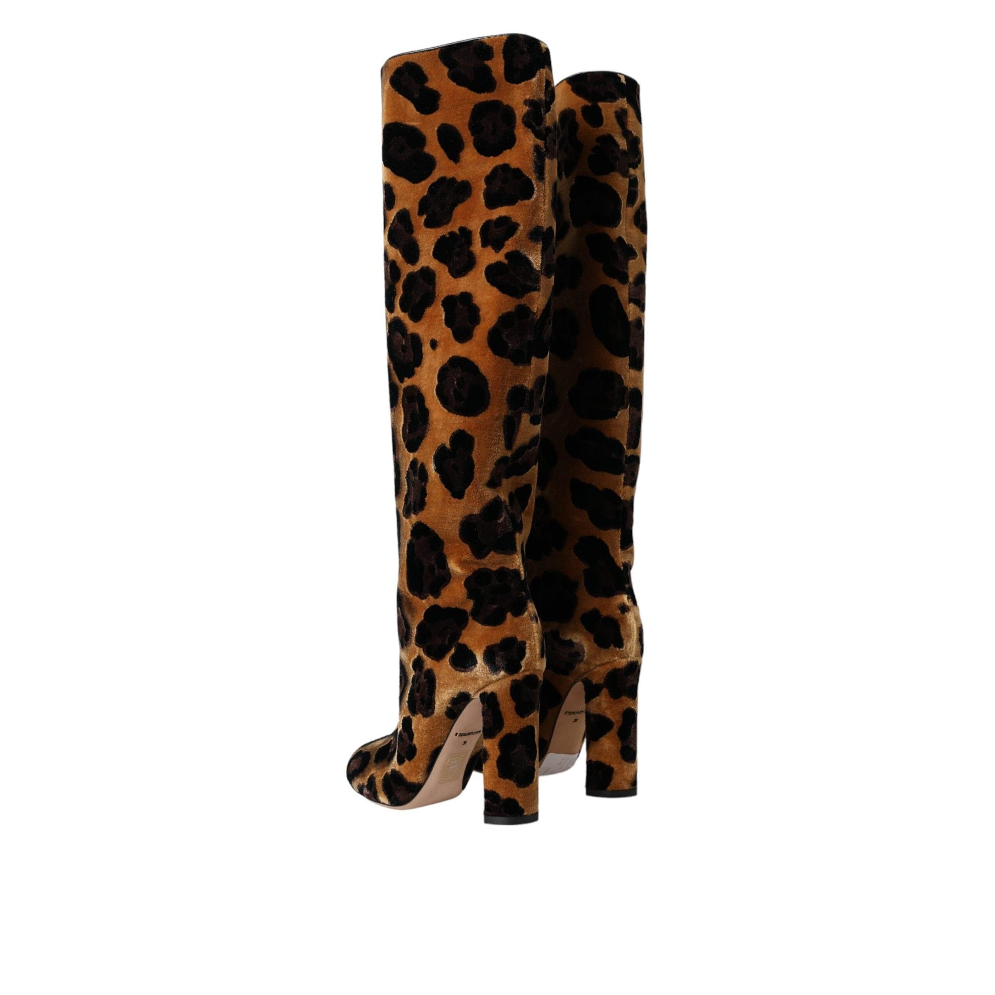 Dolce & Gabbana Brown Giraffe Velvet Leather Boots Shoes