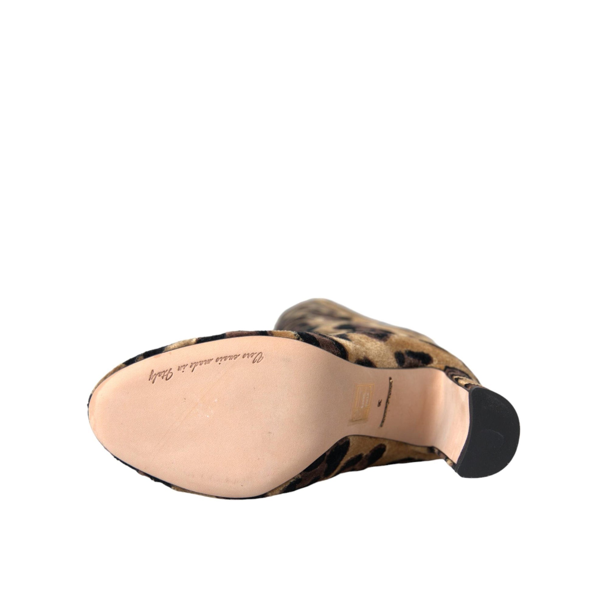 Dolce & Gabbana Brown Giraffe Velvet Leather Boots Shoes