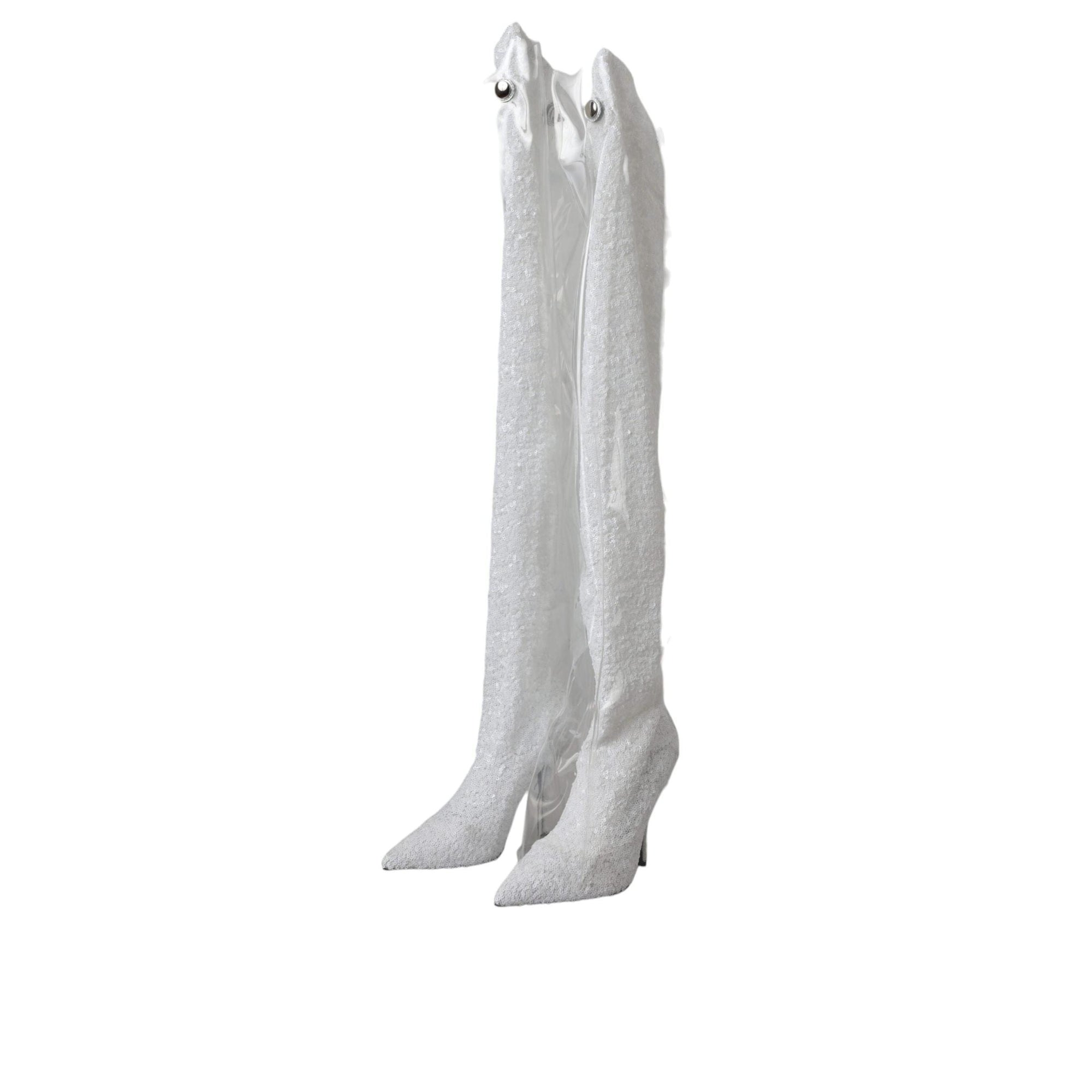 Dolce & Gabbana White Heels Stiletto Knee High Boots Shoes