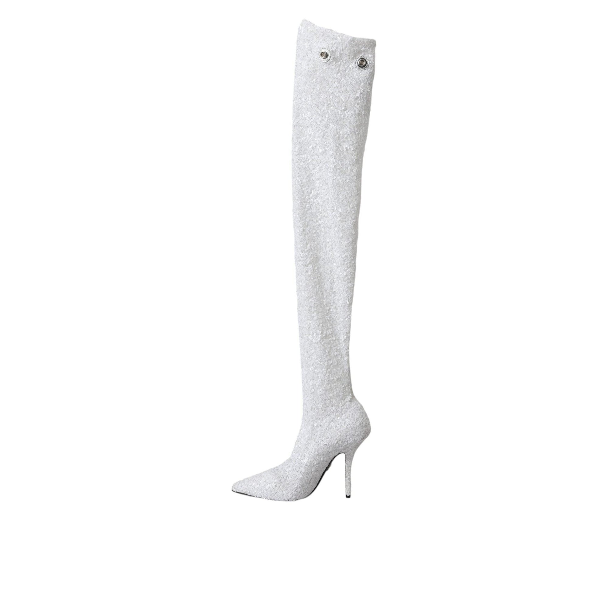 Dolce & Gabbana White Heels Stiletto Knee High Boots Shoes