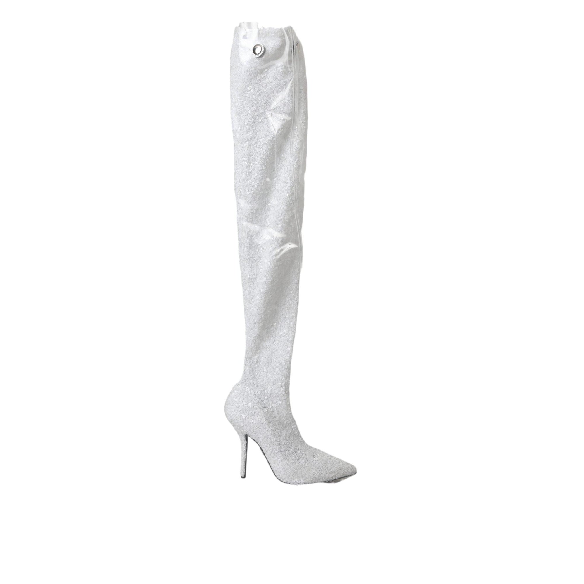 Dolce & Gabbana White Heels Stiletto Knee High Boots Shoes